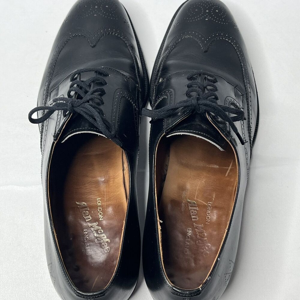 Alan Mcafee Black Leather Oxfords Wingtip Dress Shoes Mens Size UK 9.5E US 10.5E - Picture 8 of 15